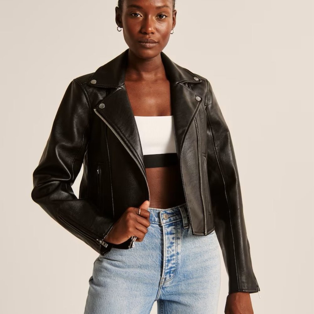 Abercrombie & Fitch Black Moto Biker Jacket in Vegan/Faux Leather Women's Size M